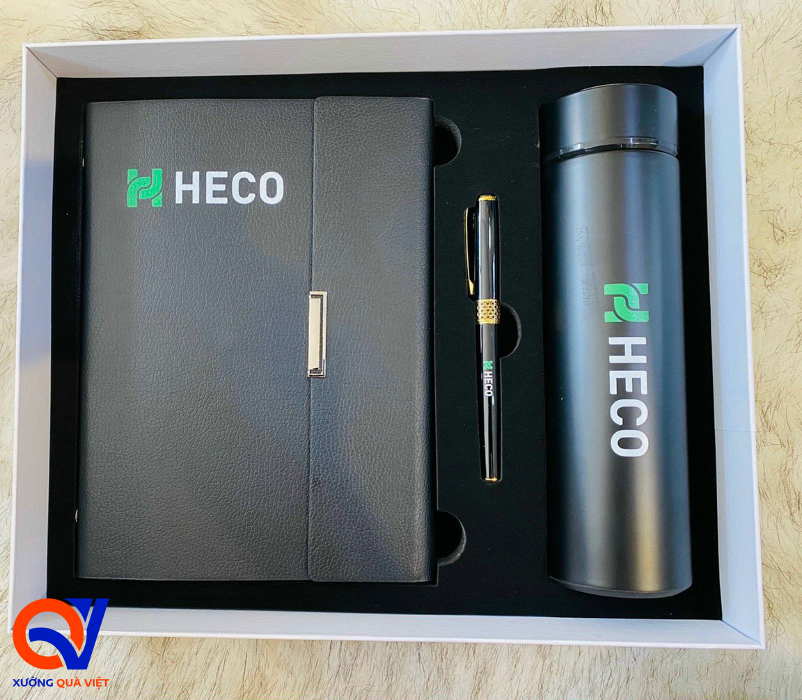 Set quà tặng 20/11 bình giữ nhiệt, sổ da bìa tay cao cấp kèm bút kim loại
