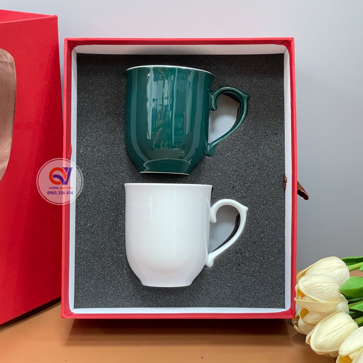 SET 2 CA SỨ QUAI TIM PHỐI MÀU NGẪU NHIÊN - LY SỨ IN LOGO