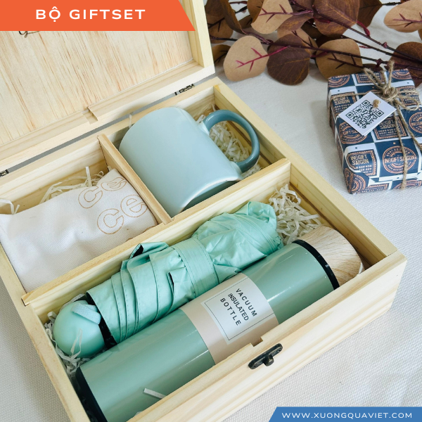 Quà tặng bộ giftset ly sứ, ô dù, túi tote, bình giữ nhiệt - quà tặng doanh nghiệp