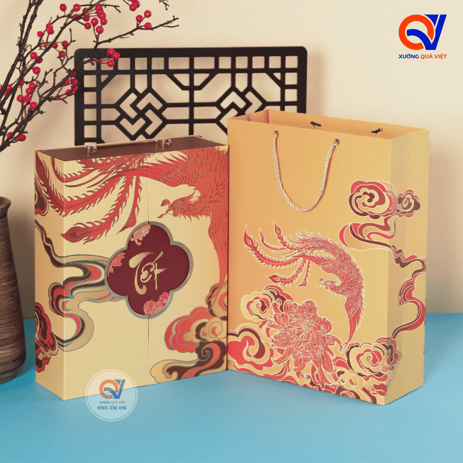 Hộp đựng quà Tết hai cửa 36x28 - Cúc Phượng Hoàng