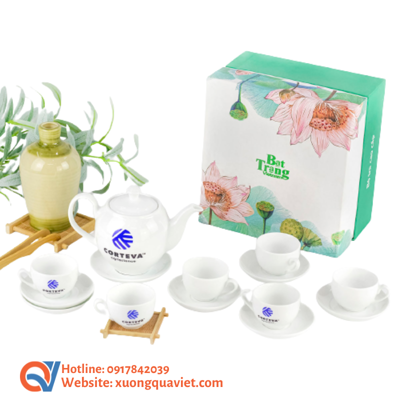 Bộ ấm tách trà in logo - quà tặng doanh nghiệp