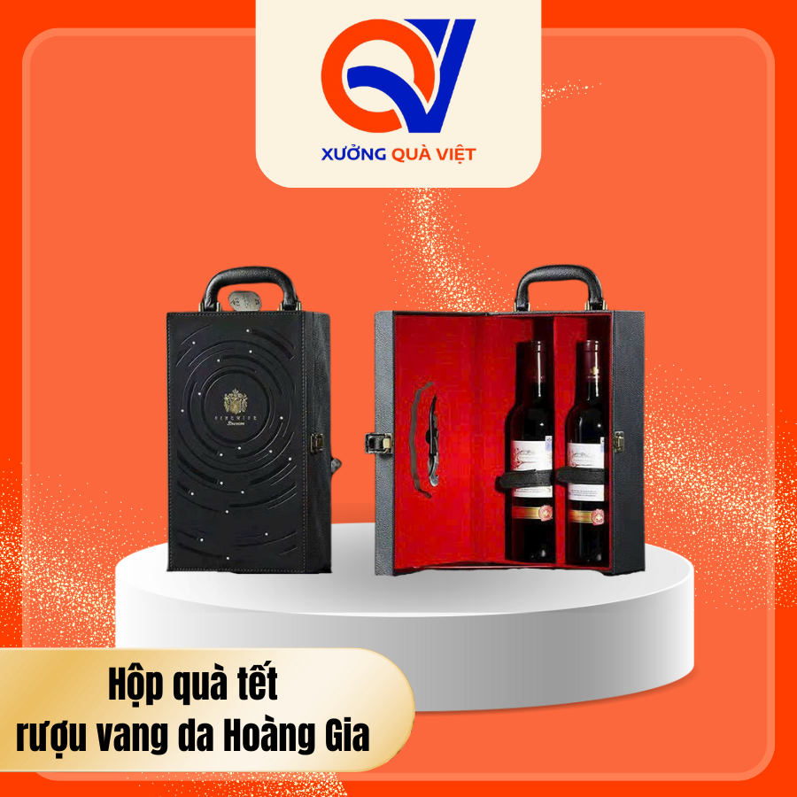 Hộp quà tết rượu vang da Hoàng Gia