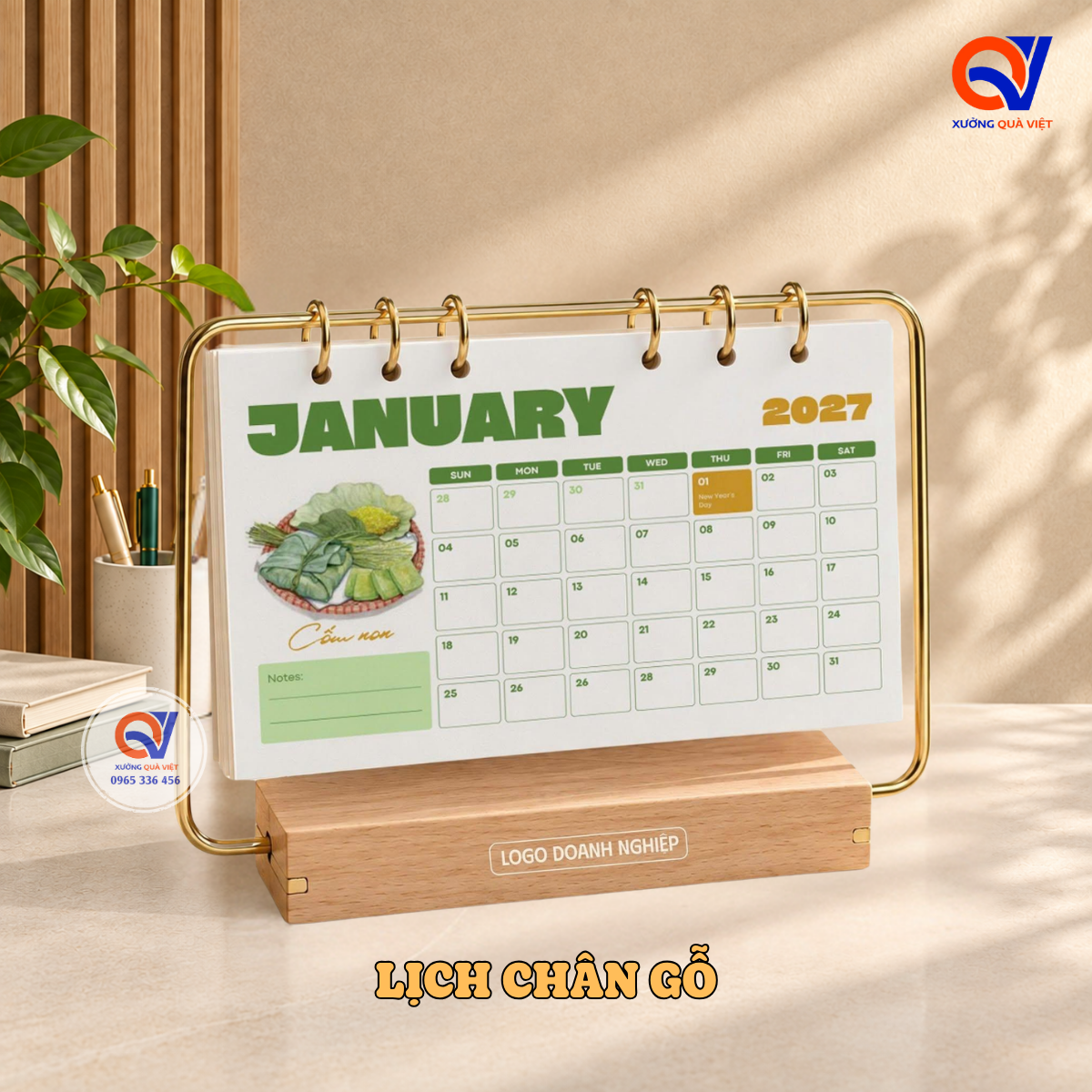 Lịch Để Bàn Chân Gỗ – In Logo Thương Hiệu