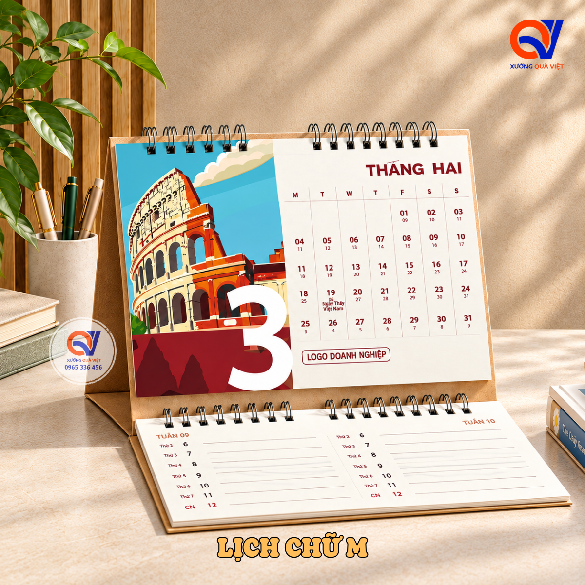 Lịch Để Bàn Chữ M Thiết Kế Riêng Cho Doanh Nghiệp