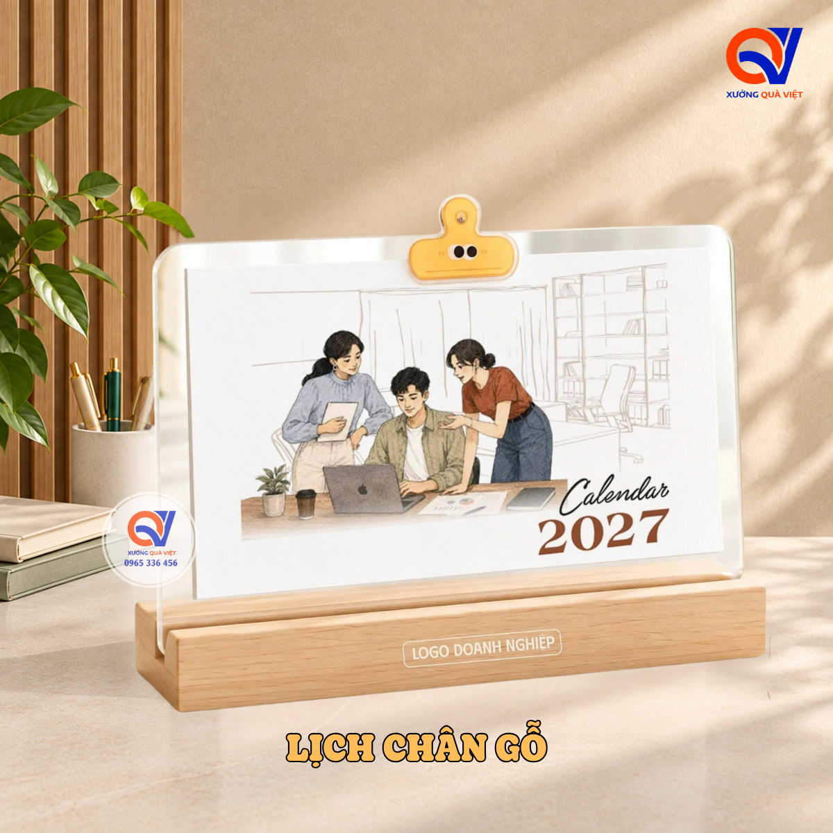 Lịch Để Bàn Mica Đế Gỗ In Logo Doanh Nghiệp