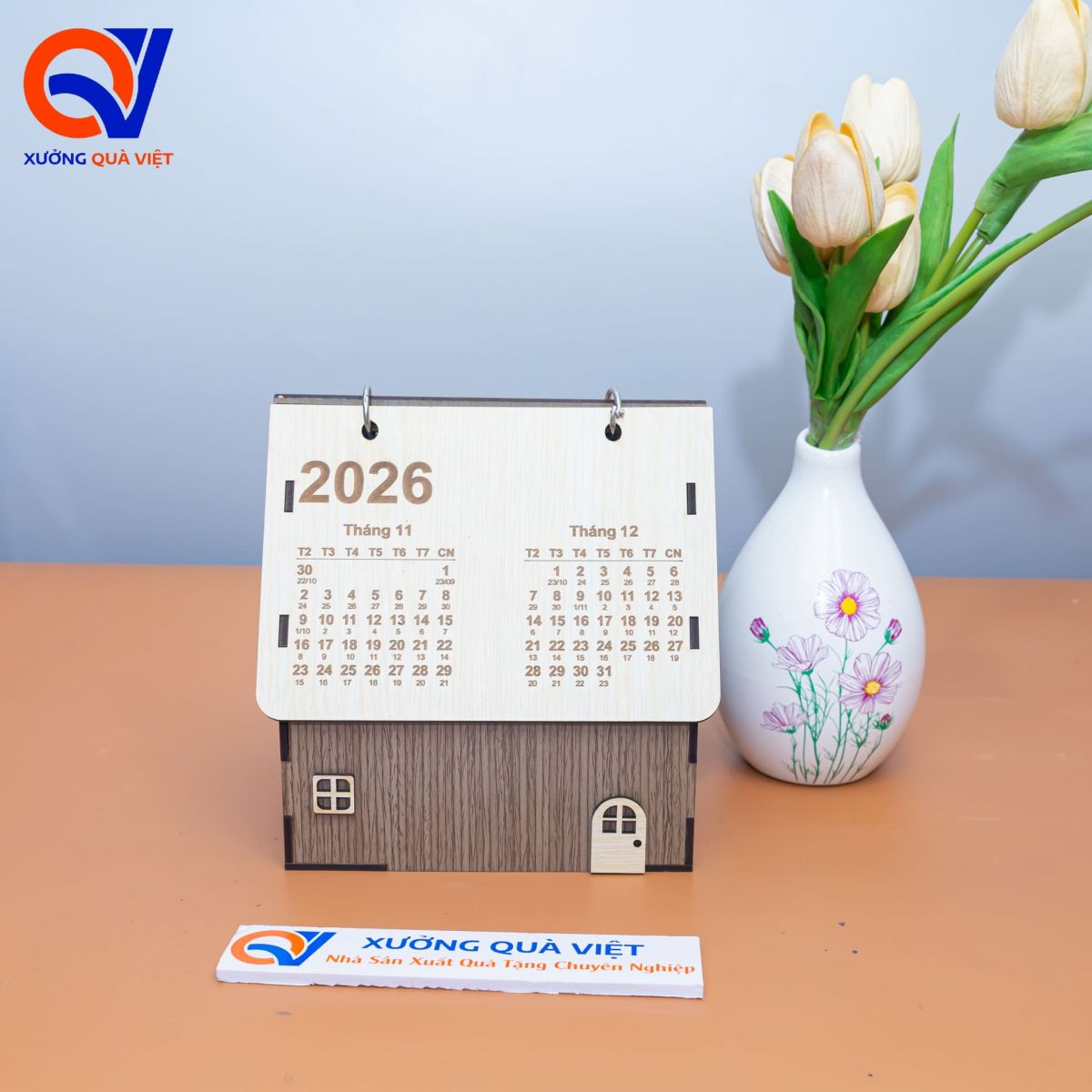 Lịch để bàn gỗ Lịch hình nhà mini decor