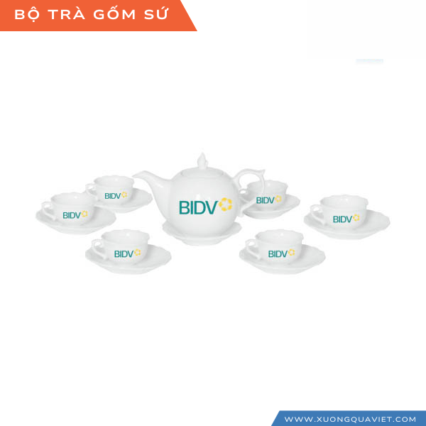 Bộ trà gốm sứ in logo ngân hàng, quà tặng chăm sóc khách hàng