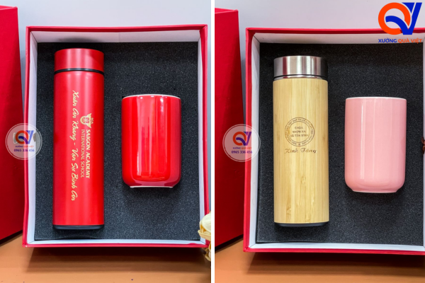 Set bình giữ nhiệt và ly sứ không quai