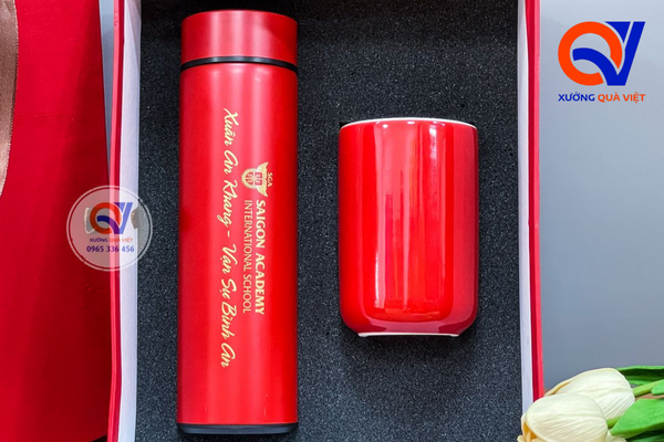 set quà 8/3 bình giữ nhiệt và ca sứ