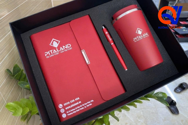 set qua 8/3 sổ da bút ký ly giữ nhiệt